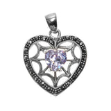 Victorian Promise Heart Pendant Simulated Lavender .925 Sterling Silver Charm