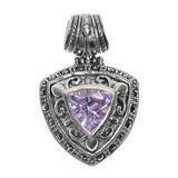 Medieval Shield Pendant Simulated Lavender .925 Sterling Silver Ornate Charm