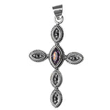 Studded Marquise Cross Pendant Simulated Amethyst .925 Sterling Silver Charm