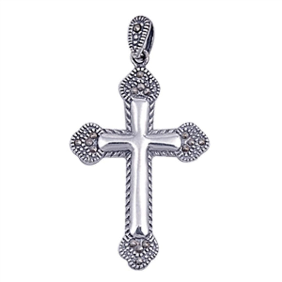 Sterling Silver Marcasite Cross Pendant Classic Victorian Style Charm 925 New