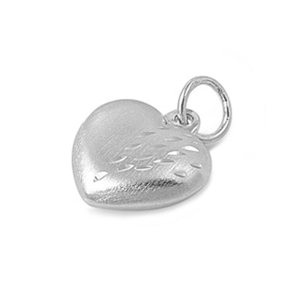 Etched Promise Heart Pendant .925 Sterling Silver Puffed Polished Charm