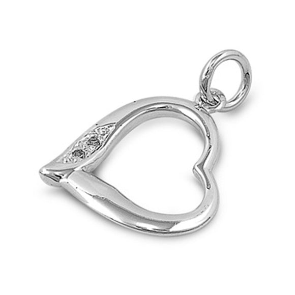 Studded Promise Heart Pendant .925 Sterling Silver High Polish Shiny Charm