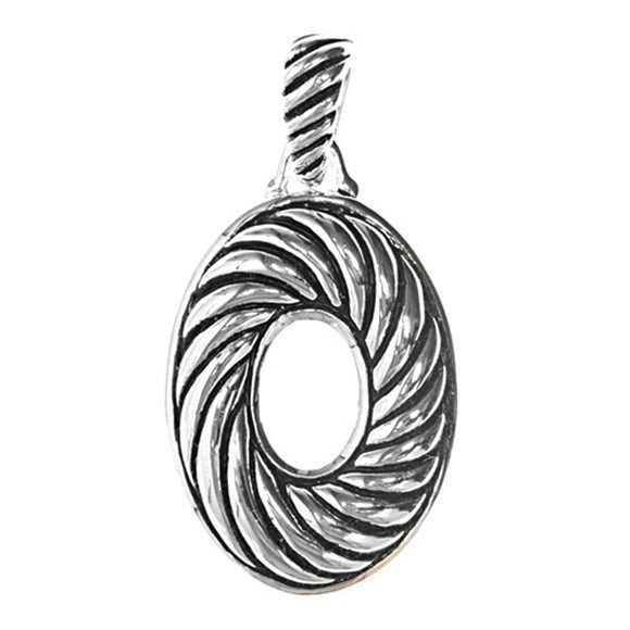 Open Spiral Pendant .925 Sterling Silver Swirl Oval Seashell Rope Twist Charm