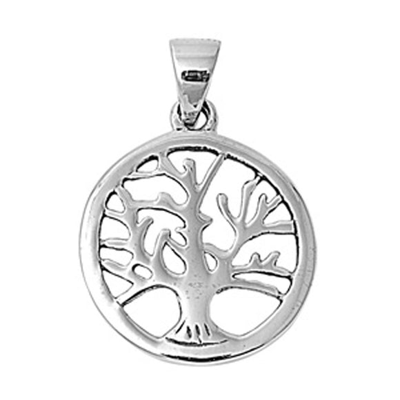 High Polish Tree of Life Pendant .925 Sterling Silver Open Hoop Circle Charm