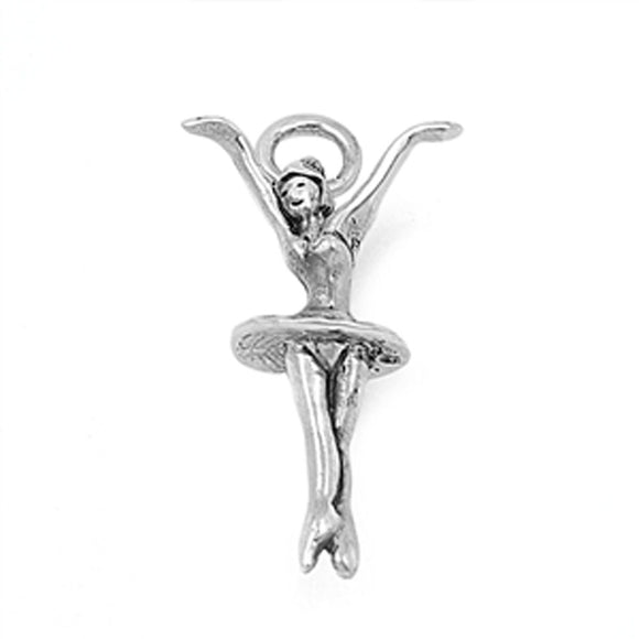 Posed Ballerina Figure Pendant .925 Sterling Silver Girl Woman Dancer Charm
