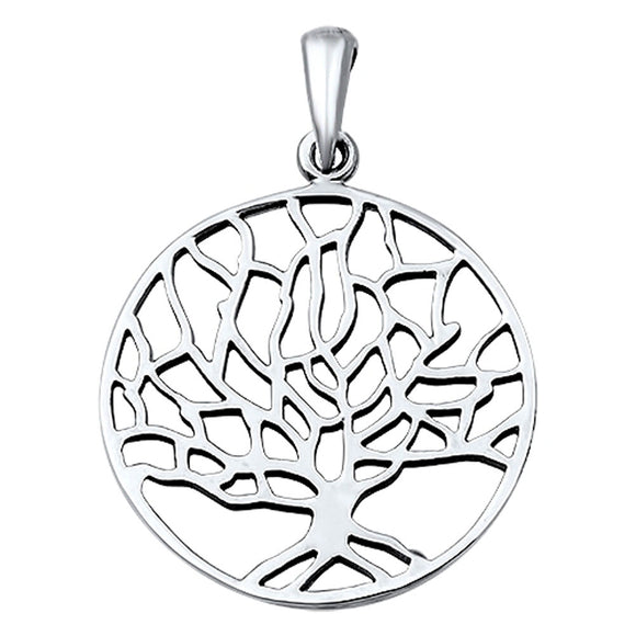 Cutout Tree of Life Pendant .925 Sterling Silver Open Circle Roots Family Charm