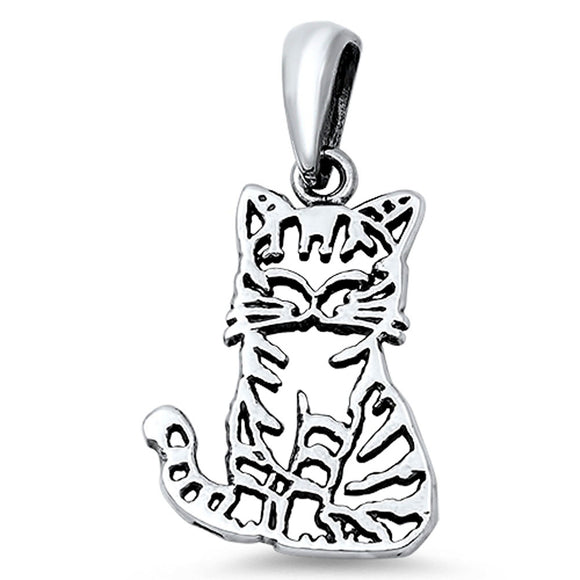 Cutout Cat Pendant .925 Sterling Silver Outline Kitten Animal Pet Cute Charm