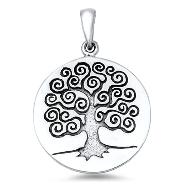 Whimsical Tree of Life Pendant .925 Sterling Silver Spiral Branch Circle Charm