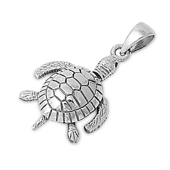 Realistic Detailed Turtle Pendant .925 Sterling Silver Sea Ocean Animal Charm