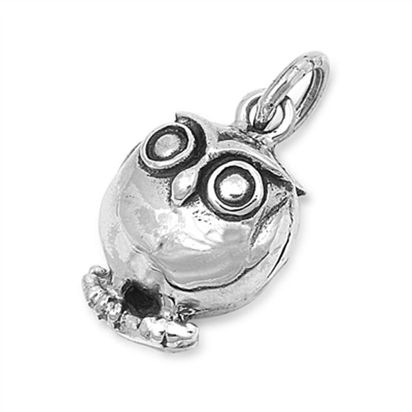Cute Perched Owl Pendant .925 Sterling Silver Bird Animal Woodland Forest Charm