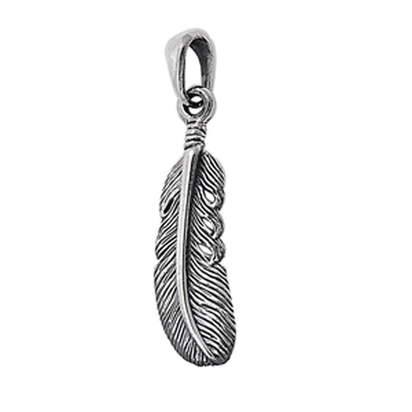 Classic Hanging Feather Pendant .925 Sterling Silver Bohemian Animal Bird Charm