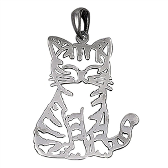 Cute Cutout Cat Pendant .925 Sterling Silver Outline Kitten Kitty Animal Charm