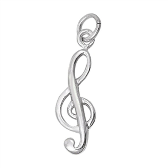 Elegant Spiral Music Note Pendant .925 Sterling Silver Treble Clef Charm