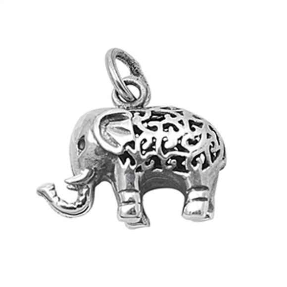 Sterling Silver Cute Elephant Pendant Filigree Swirl Cage Animal Bali Charm 925