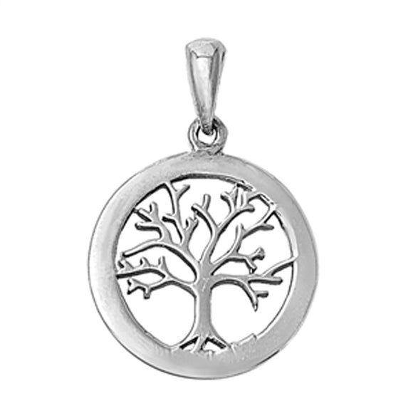 Cutout Tree of Life Pendant .925 Sterling Silver Open Roots Leaf Branch Charm