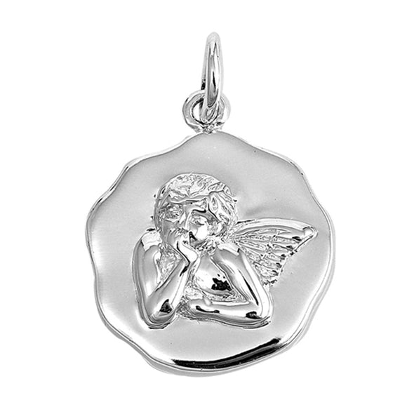 Angel High Polish Cherub Pendant .925 Sterling Silver Wing Person Fairy Charm