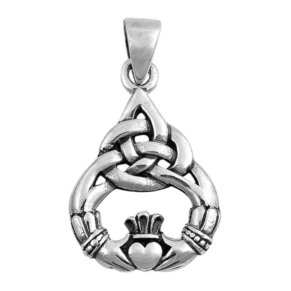 Sterling Silver Intricate Celtic Claddagh Pendant Knot Triquetra Promise Charm