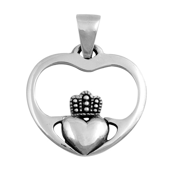 Sterling Silver Claddagh Pendant Promise Celtic Heart Love Charm 925 New