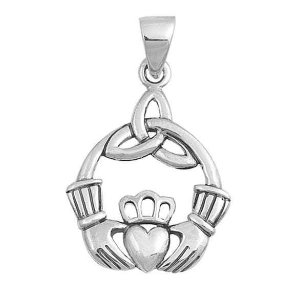 Sterling Silver Celtic Claddagh Pendant Triquetra Trinity Knot Loop Charm 925