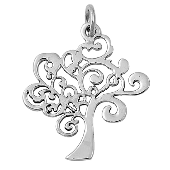 Sterling Silver Tree of Life Pendant Whimsical Filigree Swirl Branch Charm 925