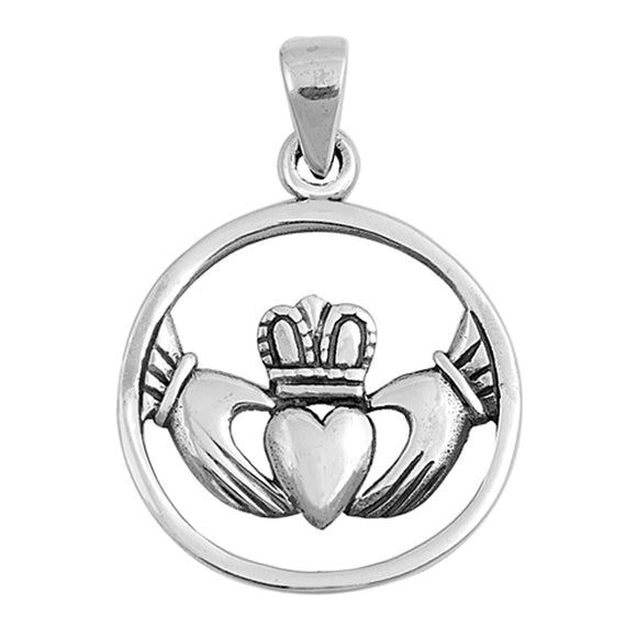 Sterling Silver Celtic Claddagh Pendant Promise Heart Love Loyalty Circle Charm