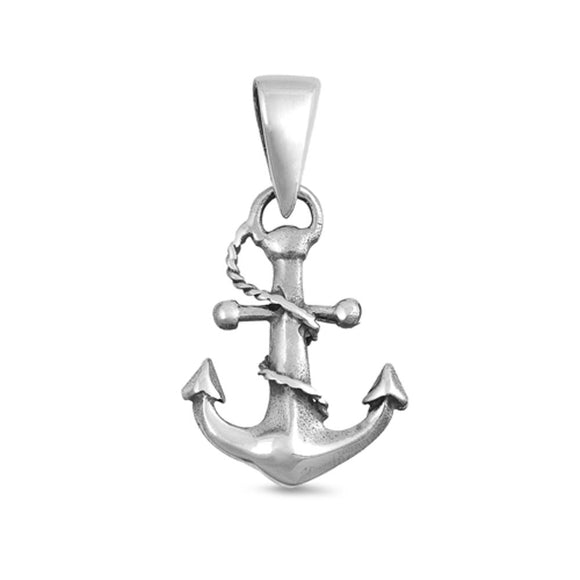 Sterling Silver Traditional Anchor Pendant Rope Twist Nautical Navy Charm 925