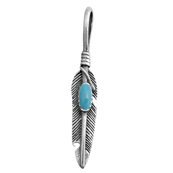 Sterling Silver Boho Feather Turquoise Pendant Outdoor Bohemian Leaf Charm 925