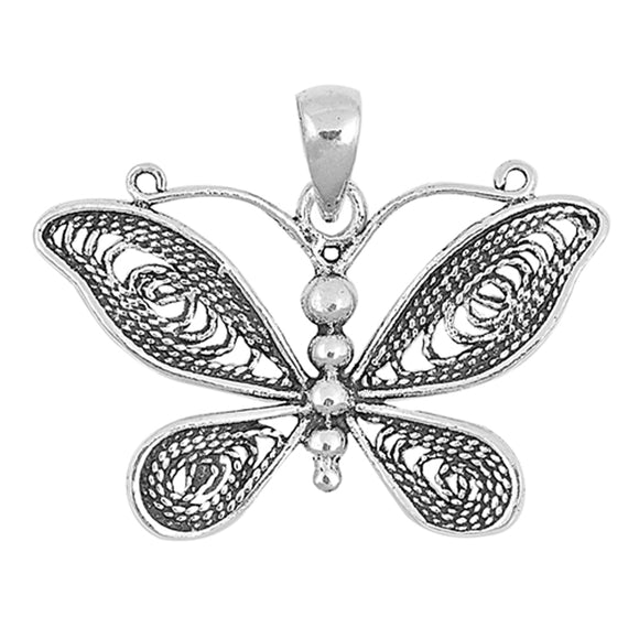 Sterling Silver Rope Twist Butterfly Pendant Wing Bali Bead Animal Nature Charm