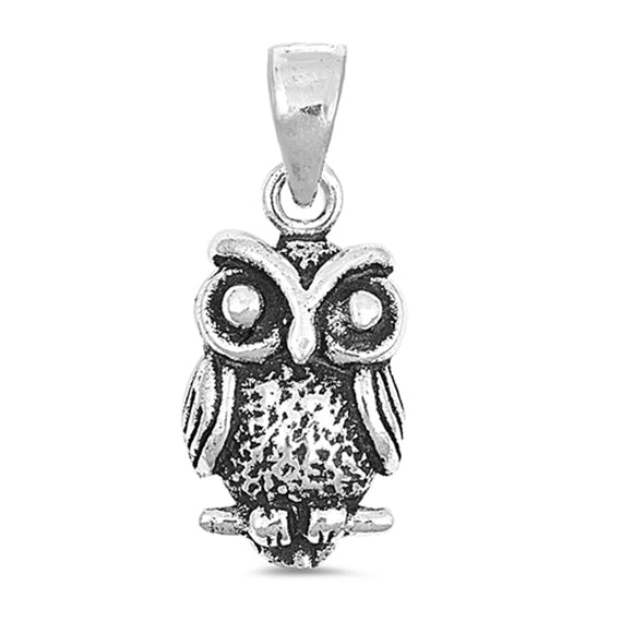 Sterling Silver Oxidized Owl Pendant Realistic Bird Animal Forest Creature Charm