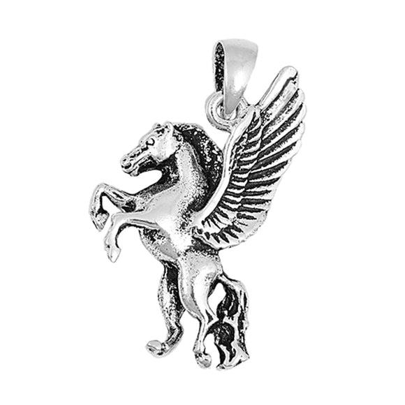 Sterling Silver Rearing Pegasus Pendant Horse Wings Feather Fly Mythical Charm