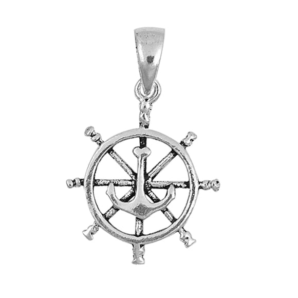 Sterling Silver Captain Wheel Pendant Anchor Sailboat Boating Nautical Charm 925