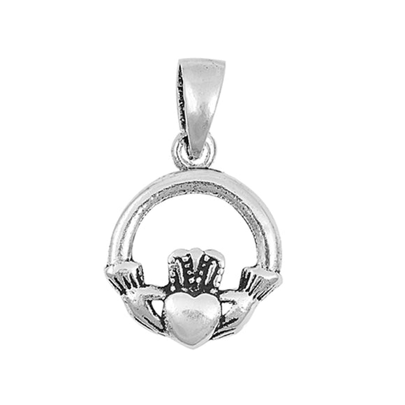 Sterling Silver Celtic Claddagh Pendant Circle Hoop Love Friendship Charm 925