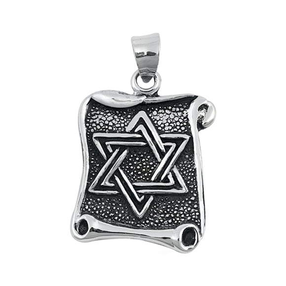 Sterling Silver Jewish Scroll Pendant Star of David Faith Religious Charm 925