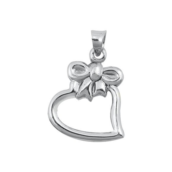 Sterling Silver Promise Heart Pendant Ribbon Bow Elegant Cute Love Charm 925 New