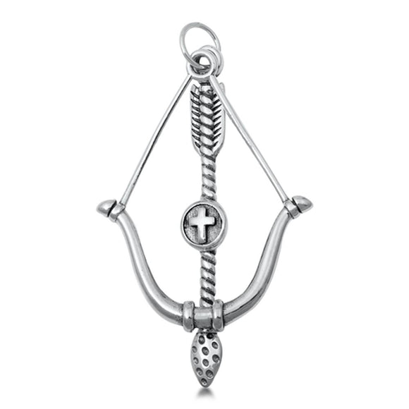 Sterling Silver Bow Arrow Pendant Archer Sagittarius Feather Cross Charm 925 New