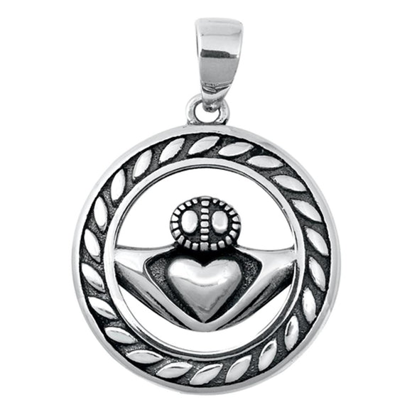 Sterling Silver Cute Classic Claddagh Pendant Wreath Love Promise Charm 925 New