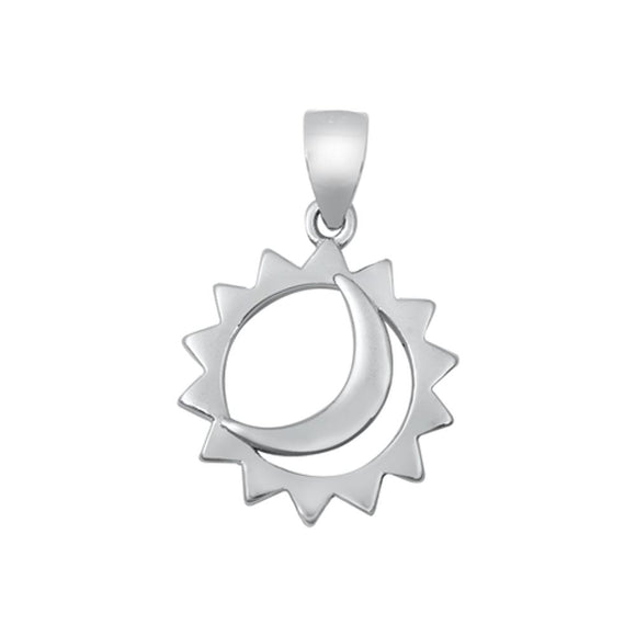 Sterling Silver Beautiful Sun Moon Pendant Cute Astrological Peace Charm 925 New