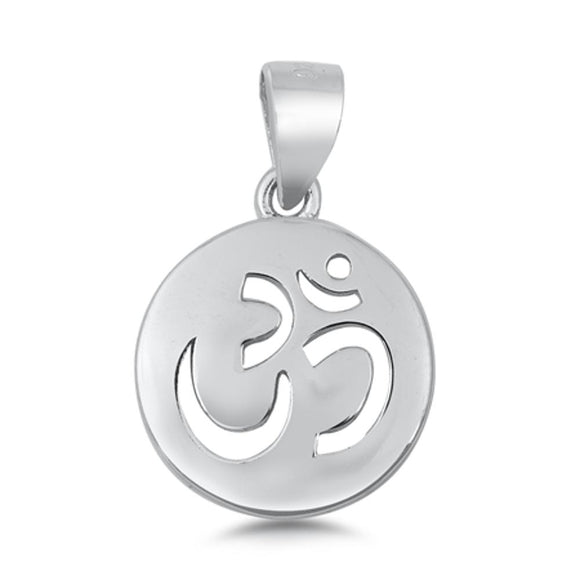 Sterling Silver Cutout Om Symbol Pendant Medallion Open Modern Minimalist Charm