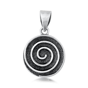 Sterling Silver Oxidized Spiral Pendant Swirl Hipnotic Unique Round Charm 925