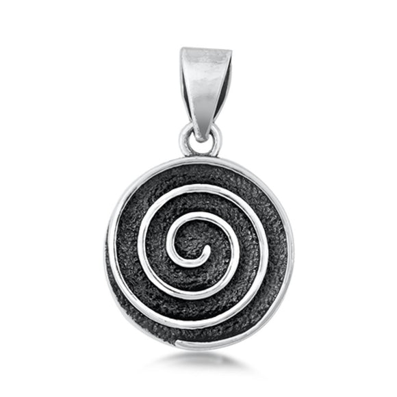 Sterling Silver Oxidized Spiral Pendant Swirl Hipnotic Unique Round Charm 925