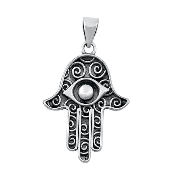 Sterling Silver All Seeing Eye Hamsa Pendant Hand of God Oxidized Charm 925 New
