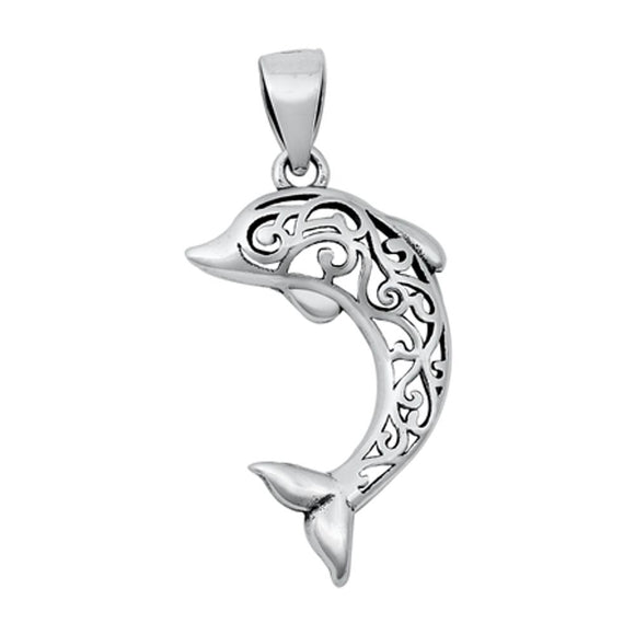 Sterling Silver Fashion Filigree Dolphin Pendant Ocean Beach Nautical Charm 925