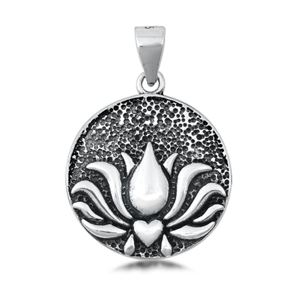 Sterling Silver Unique Oxidized Loutus Pendant Flower Purity Rebirth Charm 925