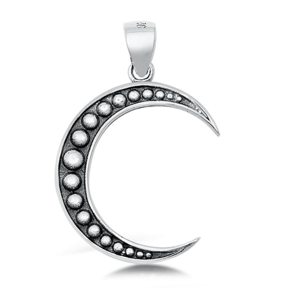 Sterling Silver Journey Crescent Moon Pendant Oxidized Detail Granulated Charm