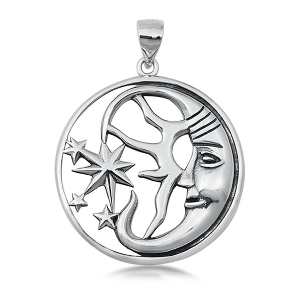 Sterling Silver Unique Moon Star Pendant Space Face Smile Hoop Charm 925 New