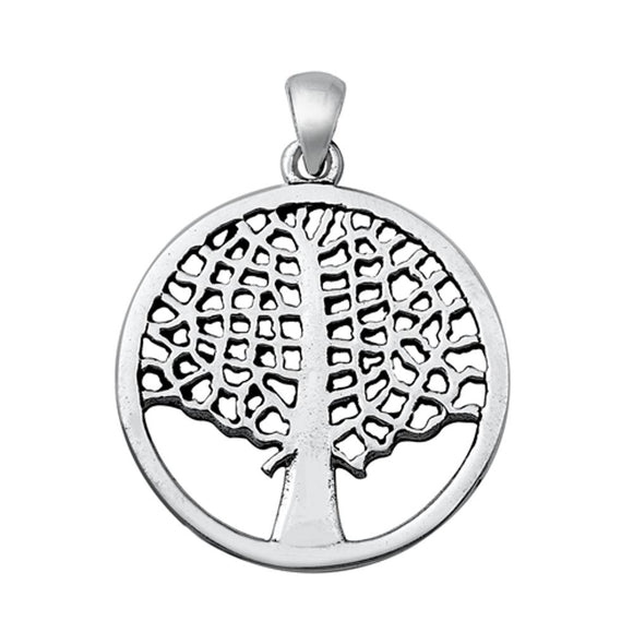 Sterling Silver Open Tree of Life Pendant Cutout Hoop Nature Linear Charm 925