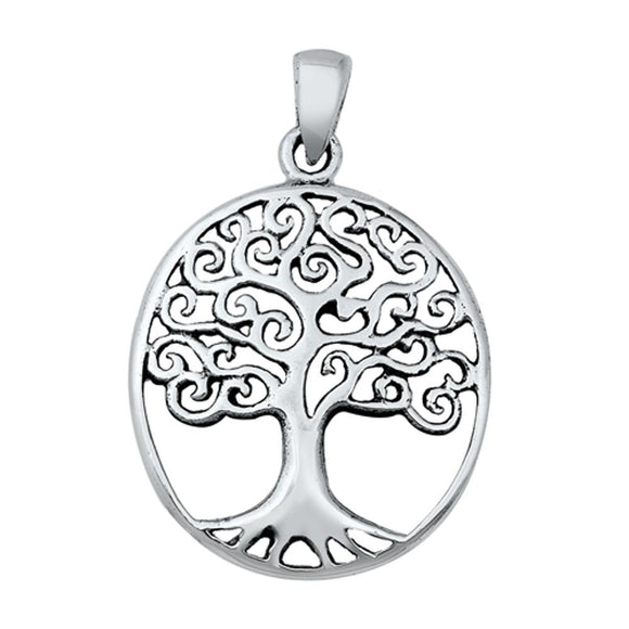 Sterling Silver Filigree Swirl Tree of Life Pendant Whimsical Nature Charm 925