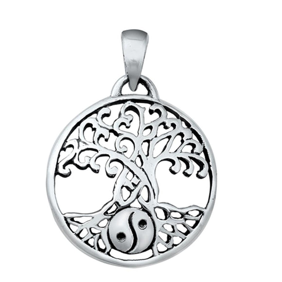 Sterling Silver Yin Yang Tree of Life Pendant Nature Branch Roots Harmony Charm