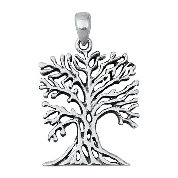 Sterling Silver Detailed Tree of Life Pendant Realistic Roots Branch Charm 925