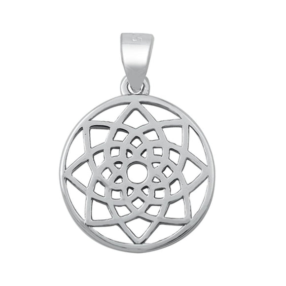 Sterling Silver Elegant Mandala Pendant Flat Cutout Medallion Simple Charm 925